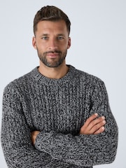 Grey Regular Fit Colour Twist Knit Crew Neck Jumper with Wool - Image 1 of 10