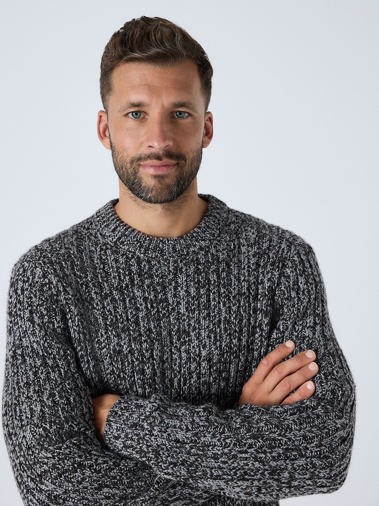 Grey Regular Fit Colour Twist Knit Crew Neck Jumper with Wool - Image 1 of 10 Grey Regular Fit Colour Twist Knit Crew Neck Jumper with Wool - Image 1 of 10