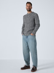 Grey Regular Fit Colour Twist Knit Crew Neck Jumper with Wool - Image 3 of 10