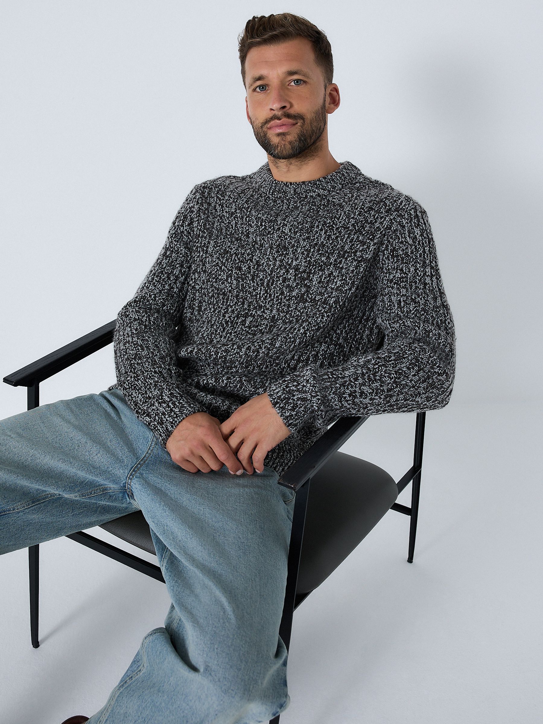 Buy Grey Regular Fit Colour Twist Knit Crew Neck Jumper with Wool