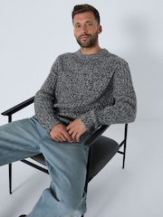 Grey Regular Fit Colour Twist Knit Crew Neck Jumper with Wool - Image 4 of 10