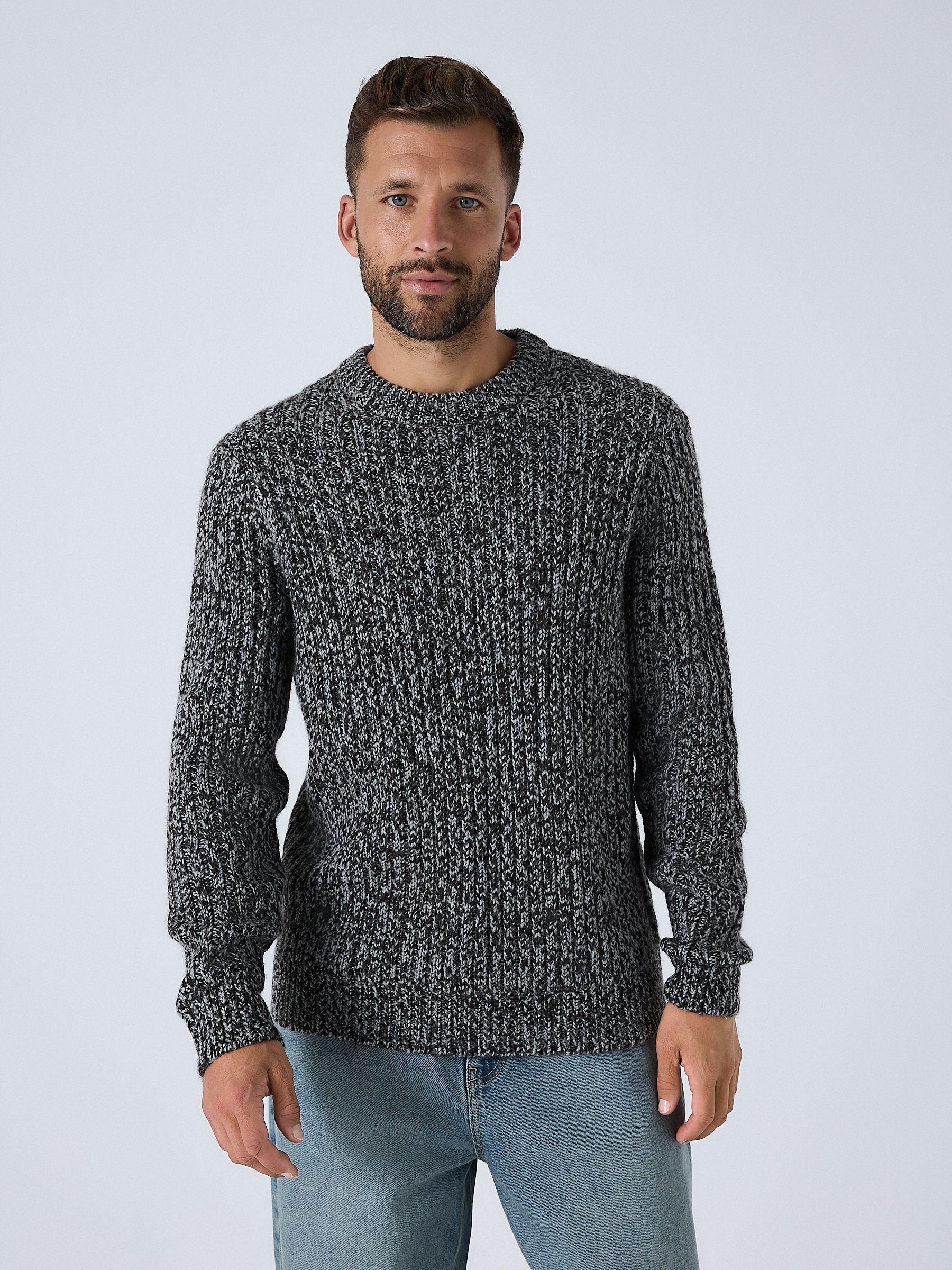 Buy Grey Regular Fit Colour Twist Knit Crew Neck Jumper with Wool