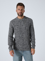 Grey Regular Fit Colour Twist Knit Crew Neck Jumper with Wool - Image 6 of 10