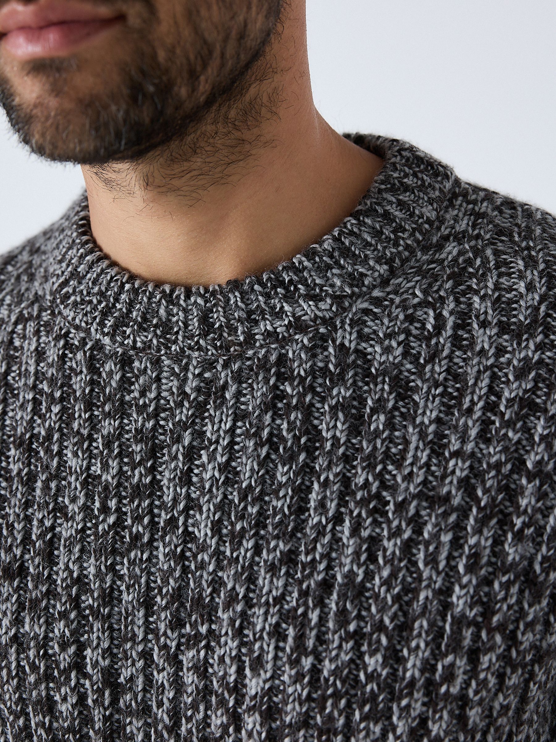 Buy Grey Regular Fit Colour Twist Knit Crew Neck Jumper with Wool