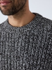 Grey Regular Fit Colour Twist Knit Crew Neck Jumper with Wool - Image 7 of 10