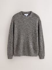 Grey Regular Fit Colour Twist Knit Crew Neck Jumper with Wool - Image 8 of 10