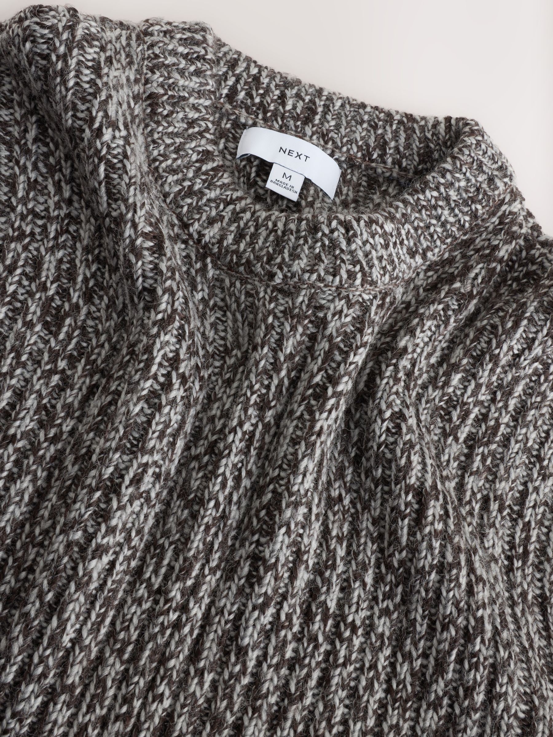 Buy Grey Regular Fit Colour Twist Knit Crew Neck Jumper with Wool