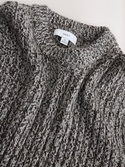 Grey Regular Fit Colour Twist Knit Crew Neck Jumper with Wool - Image 9 of 10