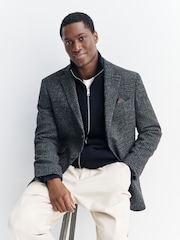 Azul marino - Regular Fit Waffle Texture Chenille Zip Neck Jumper - Imagen 4 de 8