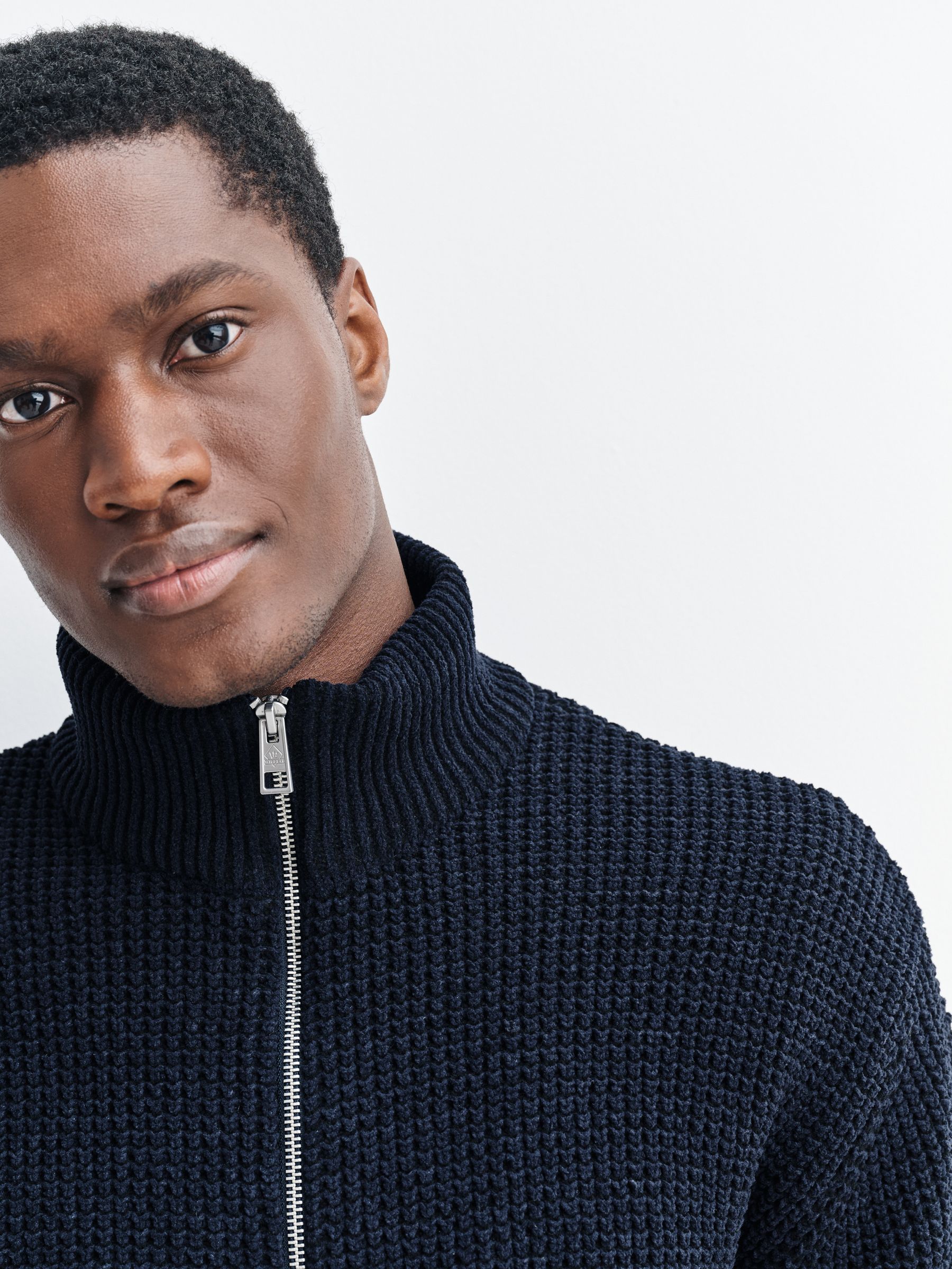 Buy Navy Blue Regular Fit Waffle Texture Chenille Zip Through