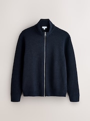 Azul marino - Regular Fit Waffle Texture Chenille Zip Neck Jumper - Imagen 6 de 8