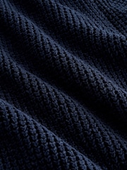 Azul marino - Regular Fit Waffle Texture Chenille Zip Neck Jumper - Imagen 7 de 8