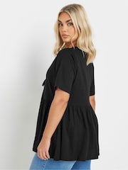Yours Curve Black Bow Front Peplum 100% Cotton T-Shirt - Image 3 of 5