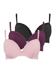 Yours Curve Pink Lace Trim T-Shirt Bras 3 Pack - Image 6 of 9