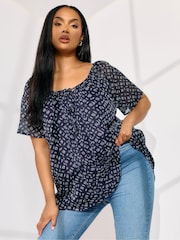 Blau - Yours Curve Boho Pintuck Blouse - Bild 1 von 5