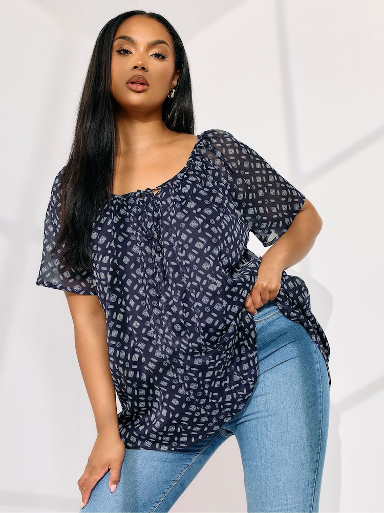 Blau - Yours Curve Boho Pintuck Blouse - Bild 1 von 5