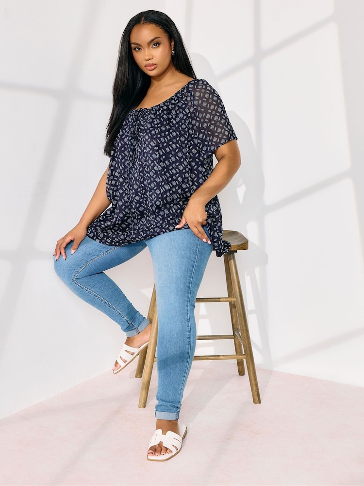 Blau - Yours Curve Boho Pintuck Blouse - Bild 2 von 5