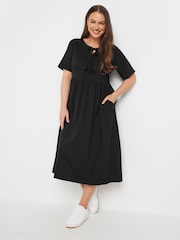 Yours Curve Black Bow Front Throw On 100% Cotton Dress - Image 1 of 5
