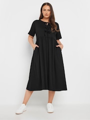 Yours Curve Black Bow Front Throw On 100% Cotton Dress - Image 2 of 5