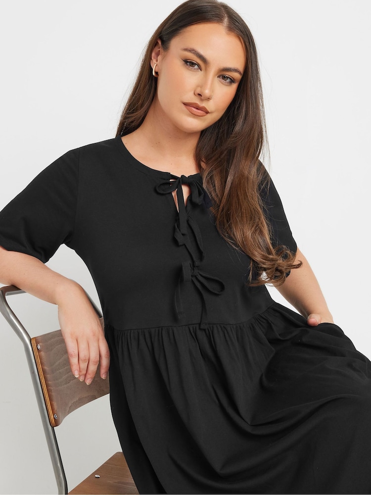 Yours Curve Black Bow Front Throw On 100% Cotton Dress - Image 5 of 5