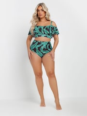 Yours Curve Green Bardot Frill Bikini Top - Image 2 of 7