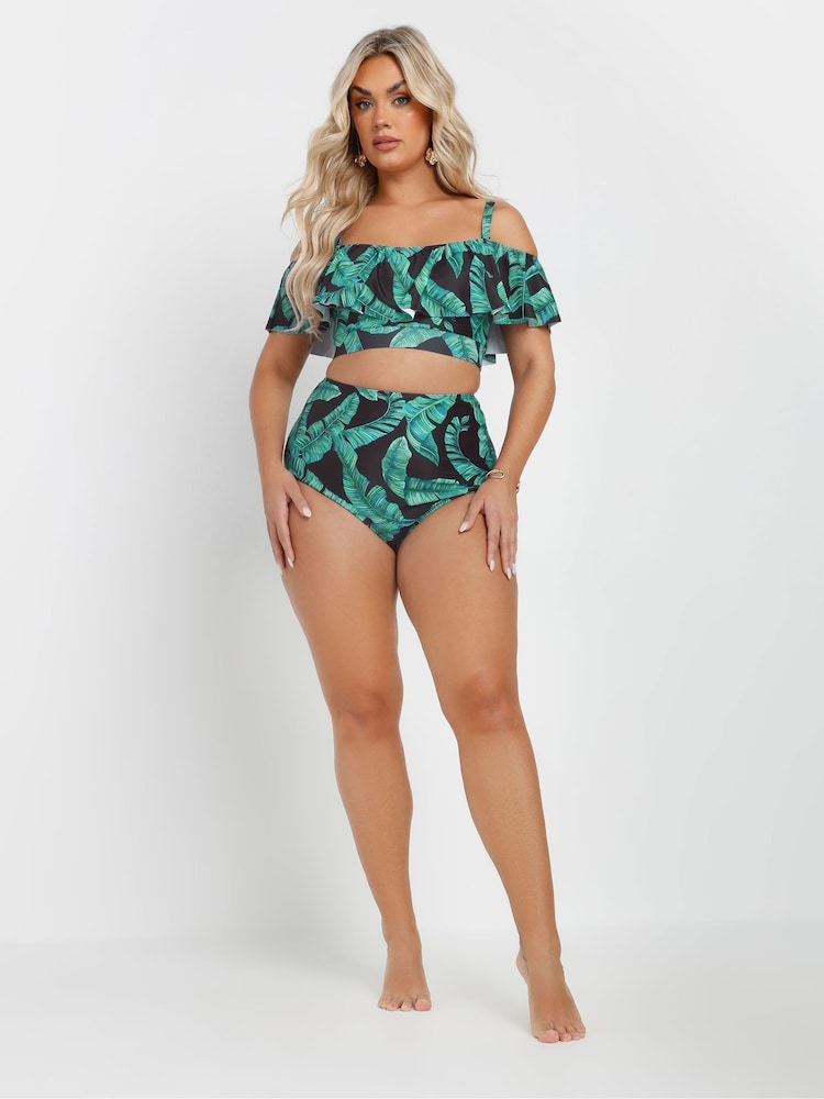 Yours Curve Green Bardot Frill Bikini Top - Image 2 of 7