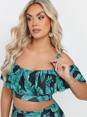 Yours Curve Green Bardot Frill Bikini Top - Image 3 of 7