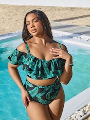 Yours Curve Green Bardot Frill Bikini Top - Image 5 of 7