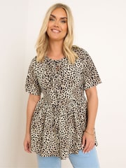 Yours Curve Animal Bow Front Peplum 100% Cotton Blouses - Image 1 of 5