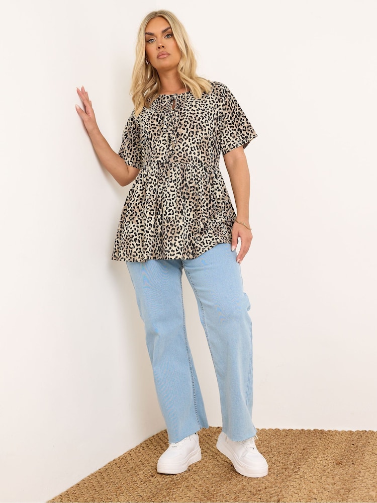 Yours Curve Animal Bow Front Peplum 100% Cotton Blouses - Image 2 of 5