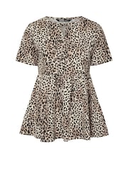 Yours Curve Animal Bow Front Peplum 100% Cotton Blouses - Image 5 of 5