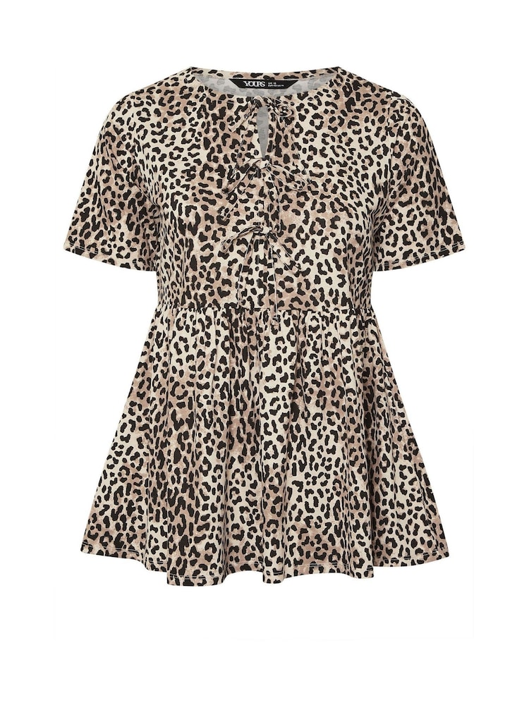 Yours Curve Animal Bow Front Peplum 100% Cotton Blouses - Image 5 of 5