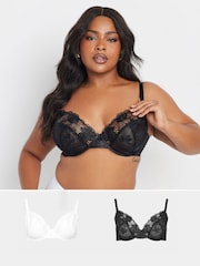 Yours Curve Black Embroidered Bras 2 Pack - Image 1 of 9