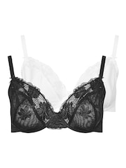 Yours Curve Black Embroidered Bras 2 Pack - Image 6 of 9