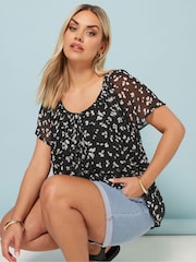 Anthrazitschwarz - Yours Curve Boho Pintuck Blouse - Bild 1 von 5