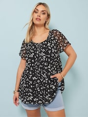 Anthrazitschwarz - Yours Curve Boho Pintuck Blouse - Bild 2 von 5