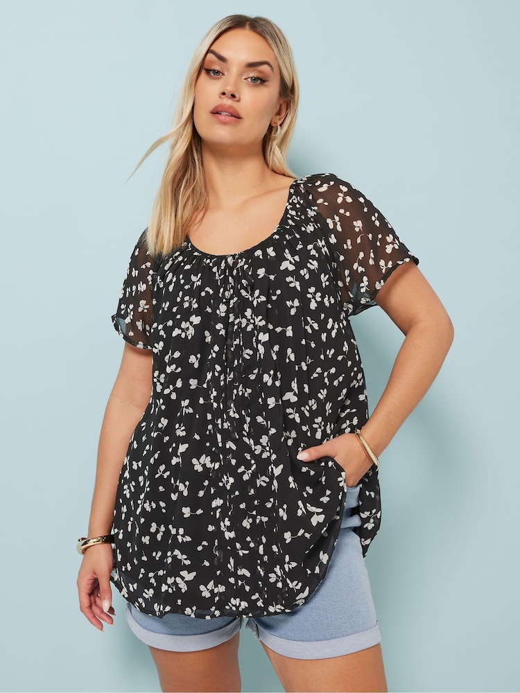 Anthrazitschwarz - Yours Curve Boho Pintuck Blouse - Bild 2 von 5