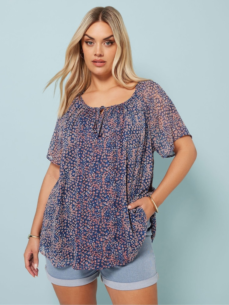 Hellblau - Yours Curve Boho Pintuck Blouse - Bild 2 von 5