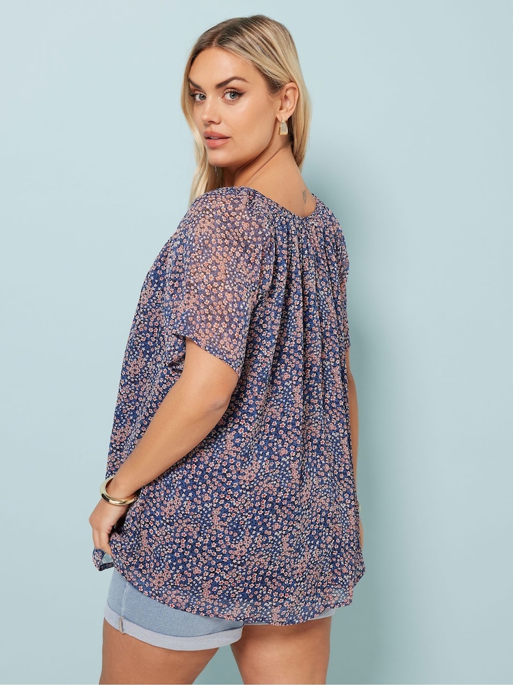 Yours Curve Light Blue Boho Pintuck Blouse - Image 4 of 5