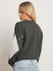 PixieGirl Petite Grey Argyle Jumper - Image 3 of 5