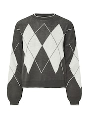 PixieGirl Petite Grey Argyle Jumper - Image 5 of 5