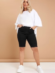 Yours Curve Black Basic Denim Shorts - Image 1 of 5