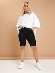 Yours Curve Black Basic Denim Shorts - Image 2 of 5