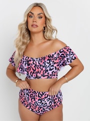 Yours Curve Pink Bardot Frill Bikini Top - Image 3 of 7