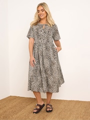 Yours Curve Brown Bow Front Throw On 100% Cotton Dress - Image 2 of 5