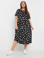 Yours Curve Black Bow Front Throw On 100% Cotton Dress - Image 2 of 4