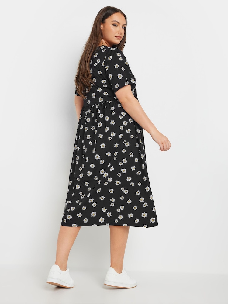 Negru - Rochie din bumbac 100% cu detaliu cu fundă Yours Curve - Image 3 of 4