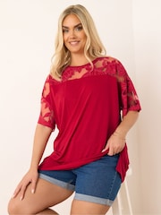 Yours Curve Red Boxy Burnout Panel T-Shirt - Image 3 of 5
