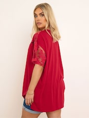 Yours Curve Red Boxy Burnout Panel T-Shirt - Image 4 of 5