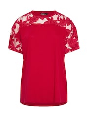 Yours Curve Red Boxy Burnout Panel T-Shirt - Image 5 of 5